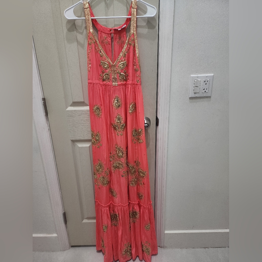 Calypso St Barth, size small, orange and gold, embroidered